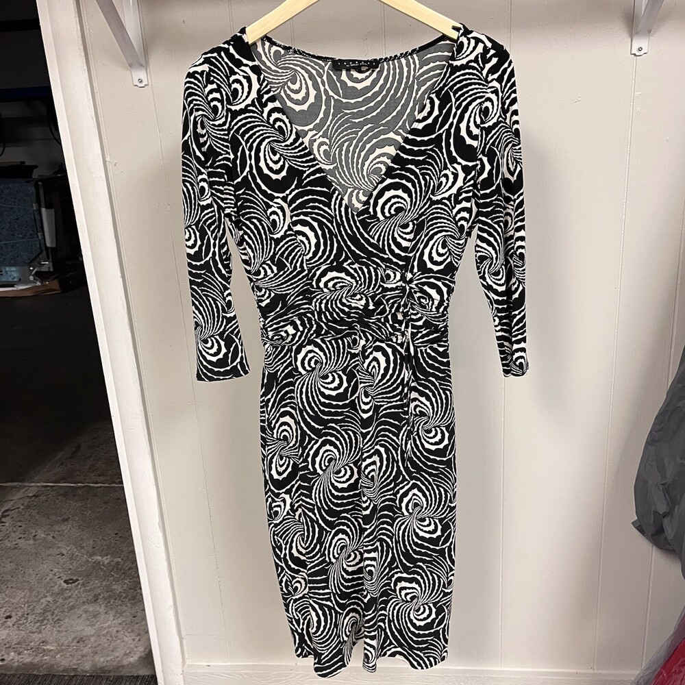 Laundry By Shelli Segal V Neck Wrap Dress Tie Waist Stretch Size 6 Womens
